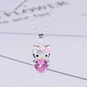 4/20 Sanrio Hello Kitty Stainless Heart Gem Pendant Necklace